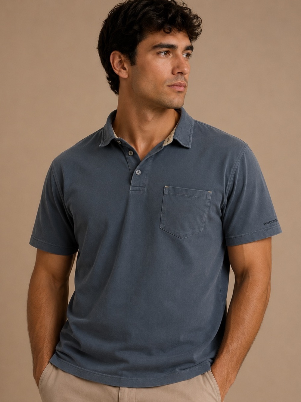 Woolrich Men’s Gray Blue Short Sleeve Polo Shirt Size L